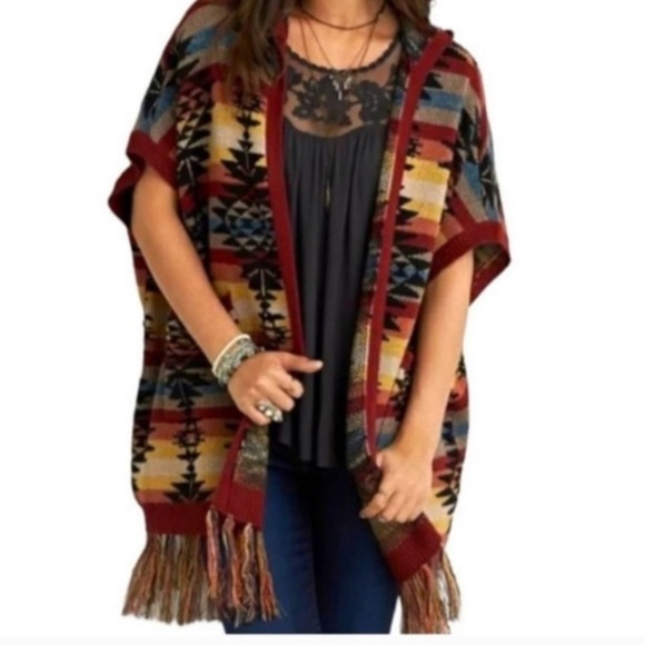 American Eagle Outfitters Sweaters - American Eagle Southwestern Boho Hooded Open Front Cardigan Sweater Poncho xs/s